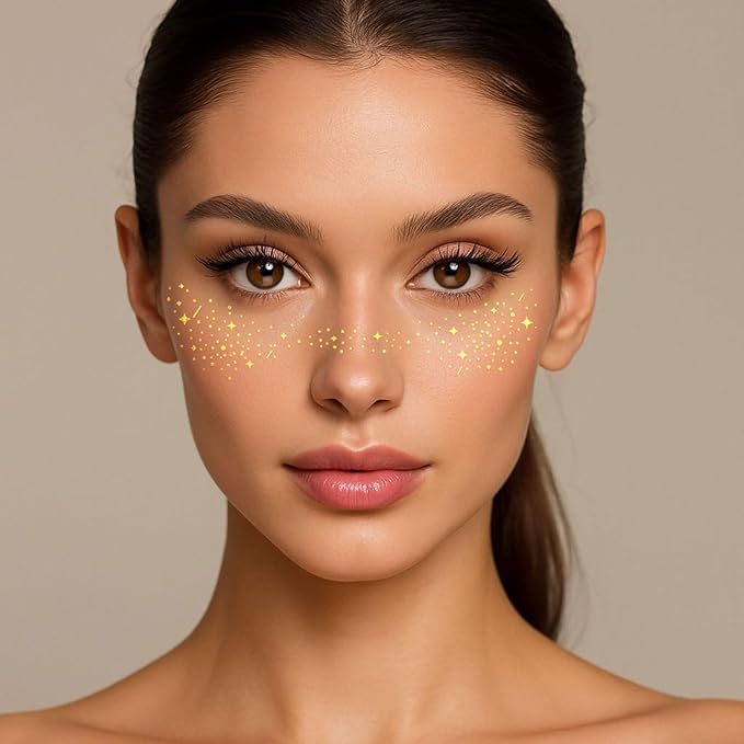 6Pcs Glitter Freckles Face Tattoo - 6.14x1.97 inch Gold Glitters Freckles for Sparkle Makeup - Face Tattoos for Women Christmas Gold Glitter Makeup