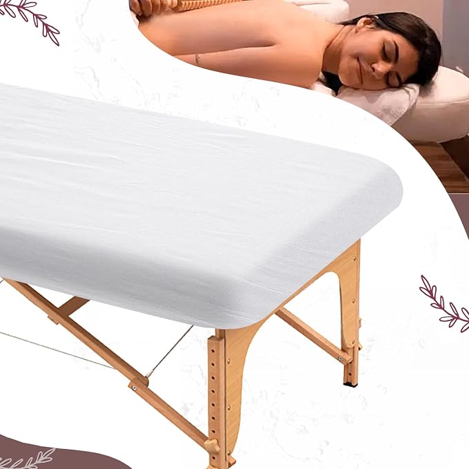 25PCS 84x35in Disposable Fitted Massage Table Sheets with Elastic, Breathable Disposable Massage Table Cover, Non Woven Fabric Spa Bed Covers, Single Use for Beauty Salon Wax Tattoo Facial Lash Bed