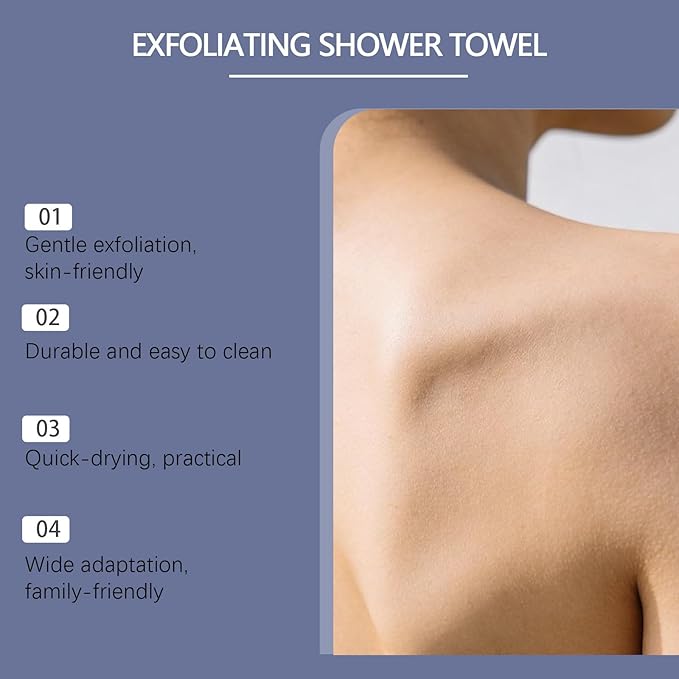 Honyjooy Exfoliating Shower Towel, Exfoliating Skin Bath Towel, Premium Scrub Wash Cloth for Face & Body Scrub Towel, All Skin Types for Men and Woman (Blue)