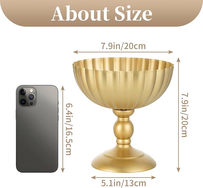 Sziqiqi Gold Urn Vase for Wedding, Tall Vases Centrepieces for Table, 2Pcs | 7.9in Compote Vase, Metal Flower Holder Vases for Floral Arrangement, Pedestal Footed Bowl for Birthday, Party, Anniversary