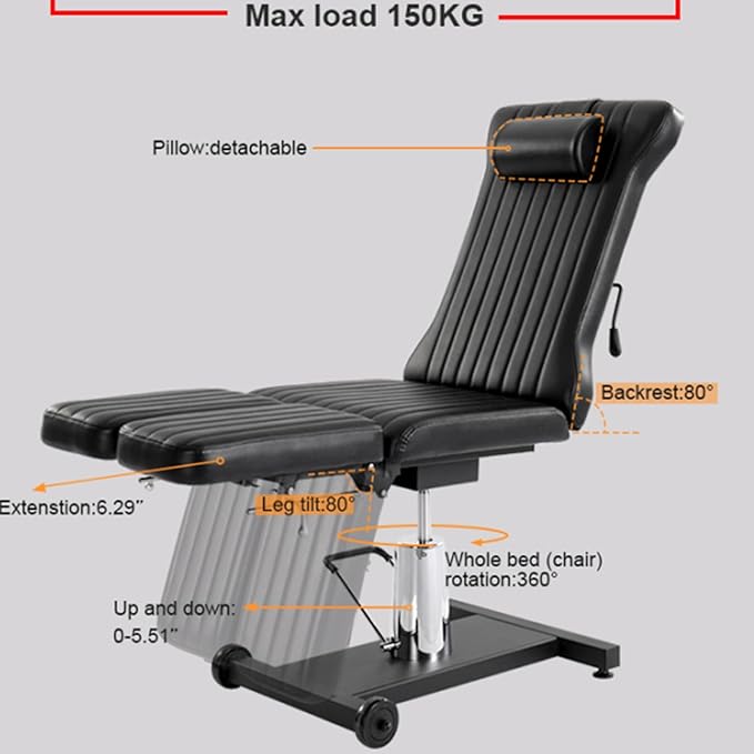 TATARTIST Hydraulic Tattoo Chair Client Facial Bed Massage Table 360° Swivel Tattoo Bed Chair Adjustable Professional Salon Spa Beauty Tattoo Equipment (Black)