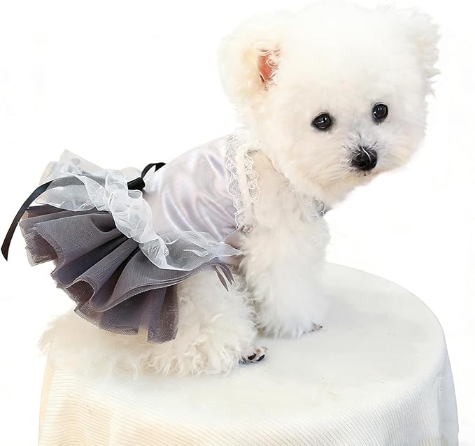 Dog Lace Dress Cat Suspender Skirt (Spinning Tutu,S) | Summer Autumn Small & Medium Pet Party Dress For Yorkie Maltese Chihuahua Pug Shih Tzu Toy Poodle French Bulldog