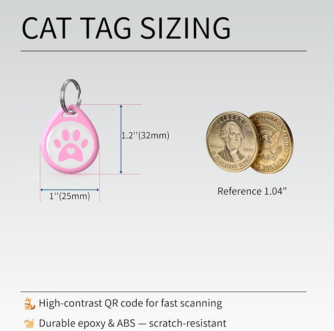2 Pack- QR Code smart ID Tags for Collar Personalized Cat Name Tag for Kitten Collar, Cat Tracker for Pet Online Profile - Scan QR Receive Instant Pet Location Alert Email (Black & Pink,1")