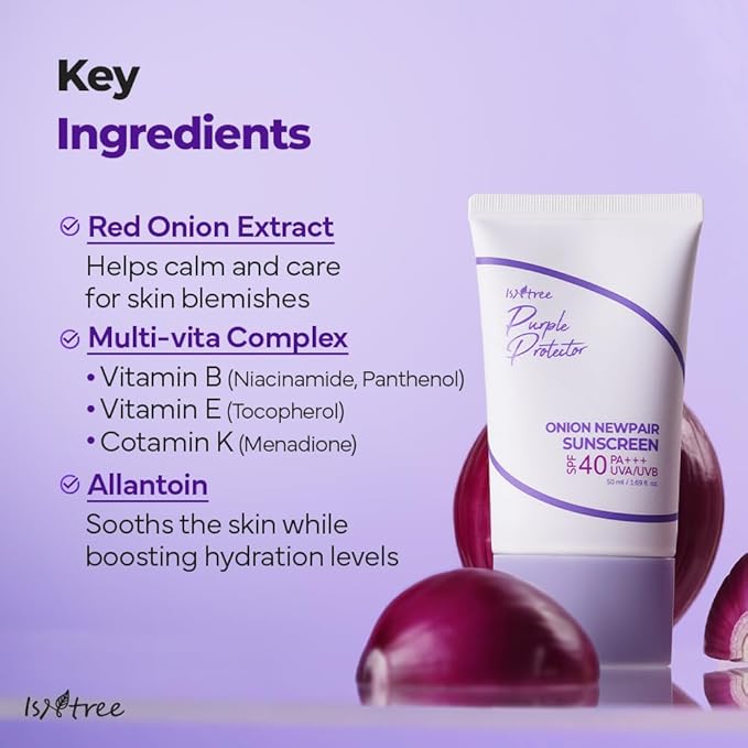 ISNTREE Onion Newpair Sunscreen 50ml, 1.69 fl.oz | SPF 40 | Korean Skincare | Hydrating Sun Protector | Evens Skin Tone | Purple Sunscreen | Broad Spectrum