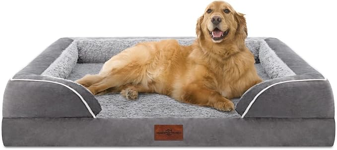 Comfort Expression Waterproof Orthopedic Dog Bed for Extra Large Dogs | Supportive Egg Crate Foam XL Pet Bed with Removable Bolster, Dog Couch with Washable Cover & Non-Slip Bottom, 42x30 Inch