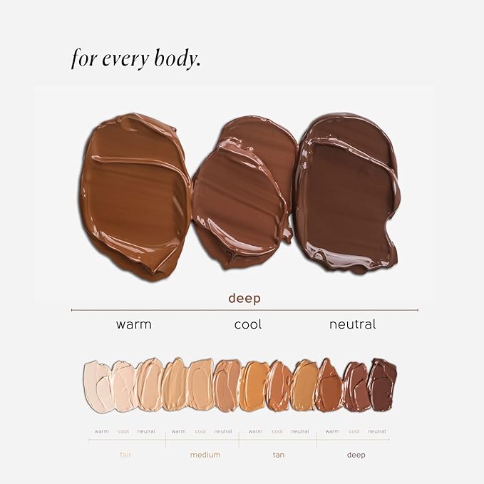 Tinge Body Makeup & Brush Bundle, 48-Hour Medium Coverage Tint with Hyaluronic Acid, Semi-Matte, Water & Transfer Resistant, Vegan, Kabuki Brush for Streak-Free Blending, Deep Neutral, 3.38 Fl Oz
