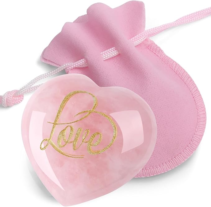 ZHIYUXI 45mm Rose Quartz Crystals Hearts Stone Rose Quartz Engraved Love Heart Shaped Rocks Gem Stones Gifts Pink Gifts for Women Gems Reiki Valentines Day Gifts for Him Valentines Day Decorations