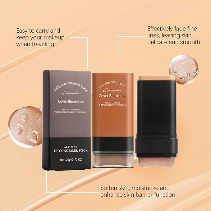 Flawless Hydrating Face Foundation Stick, Korean Lightweight Full-Coverage Cream-to-Matte Multi-Use Makeup for Dark Circles & Blemishes, Long-Wear Cream Stick with Brush, All Skin Types (04#Wheat)