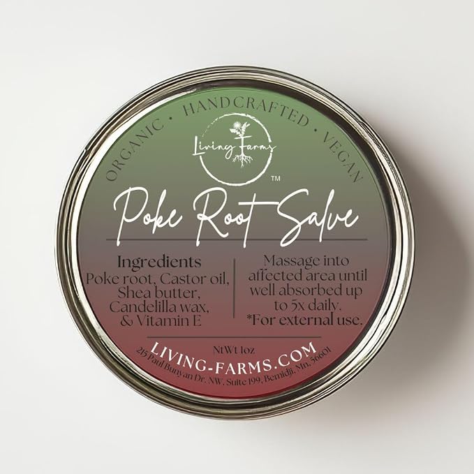 Poke Root & Castor Oil Salve -1oz- Cysts, Boils, Fibroids, Swollen Lymph Nodes, Breast & Joint - Vegan Lymphatic Support Massage Balm - Natural Deep Tissue Ointment - Handmade in The USA