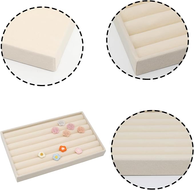 Velvet Jewelry Organizer Trays Beige 8 Rolls | Stackable Jewelry Storage Display Tray for Drawer Dresser Cloest Organizer