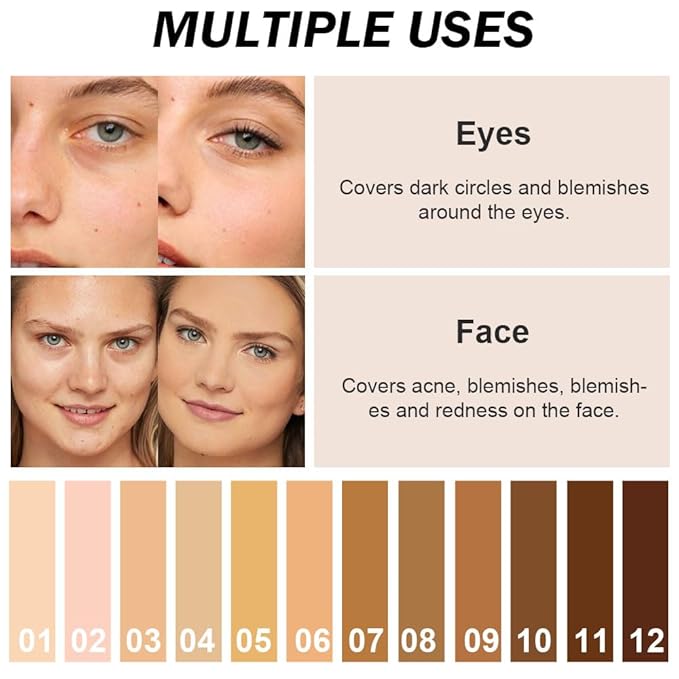 Kaely Cream Pot Concealer Full Coverage Makeup Set, Under Eye Brightener Color Correcting Concealer for Dark Circles, Waterproof Foundation Palette with Brush, Eye Ring Corrector de ojeras, 06
