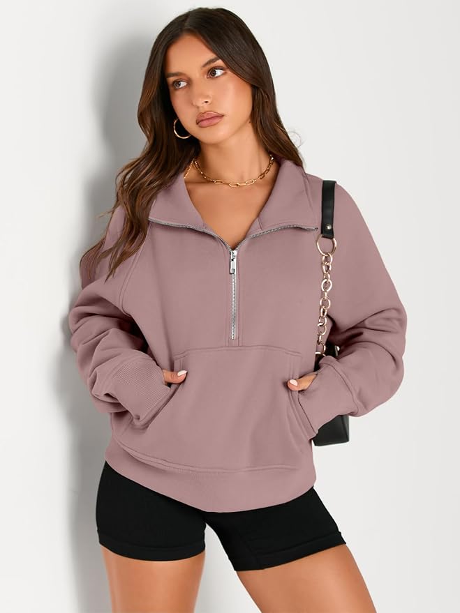AUTOMET Womens Sweatshirts Half Zip Fleece Pullover Fall Outfits | Fall Fashion Clothes 2026,Cropped Sweatshirts,Cute Y2k Tops,Quarter Zipper Sweater,Winter Loungwear Outfits