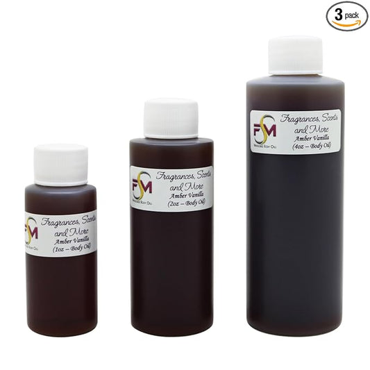 Amber Vanilla Perfume/Body Oil - 3 Bottles 0.17 Fl Oz Glass Roll On (5ml)