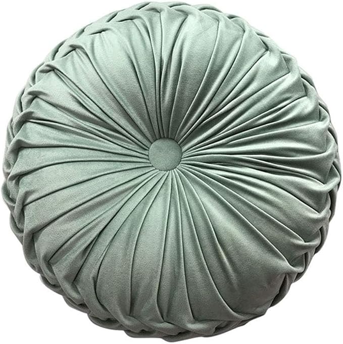 Teieas Round Throw Pillow Velvet Pleated Round Pillow Cushion Home Decor | Boho pumpkin bed pillows,for bedroom,couch,chair,bed, car,home decoration light green 14.96''