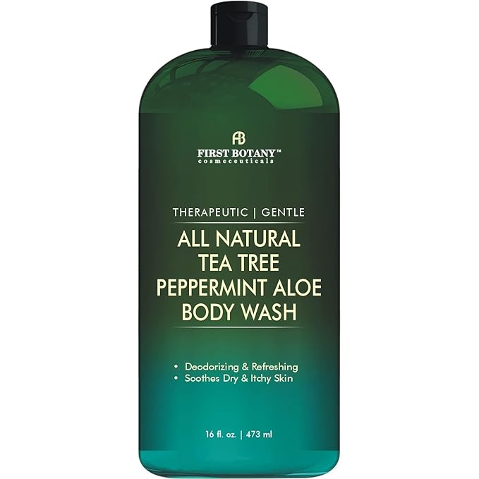 First Botany, ALL Natural Body Wash - Fights Body Odor, Athletes Foot, Jock Itch, Nail Issues, Dandruff, Acne, Eczema, Shower Gel for Women & Men, Skin Cleanser -16 fl oz (Tea Tree Mint)