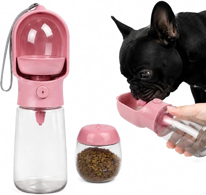 2-in-1 Dog Cat Portable Water & Food Travel Dispenser Bottle(Pink)