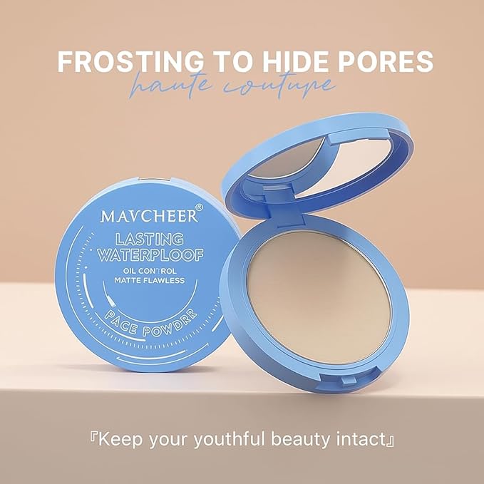Maycheer Lasting Waterproof Face Powder - 8 Shades Compact, Oil Control Matte Finish, as Foundation & Primer, For All Skin (#01 CALASSIC IVORY)