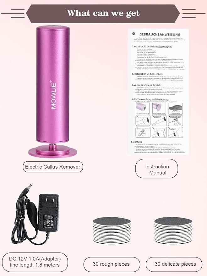 Electric Foot Callus Remover for Feet - Heavy Duty Pedicure Tool w/ 60 Grinding Discs Dead Skin Remover (Pink)