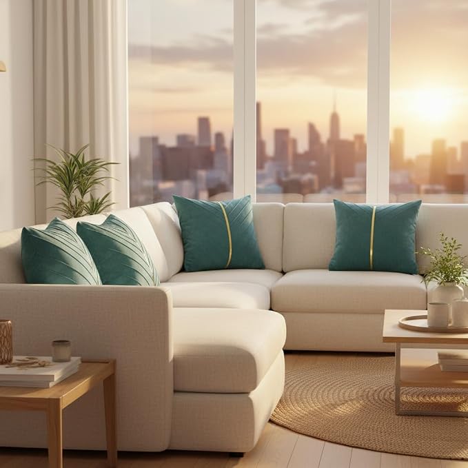 Velvet Throw Pillow Covers 22x22 Pack of 2 Gold Decor Aqua Green | Soft Solid Pillow Covers,Modern Luxury Home Decor,for Couch Chair Sofa Bedroom Livingroom,Hidden Zipper,Ideal Gift,Easy Care