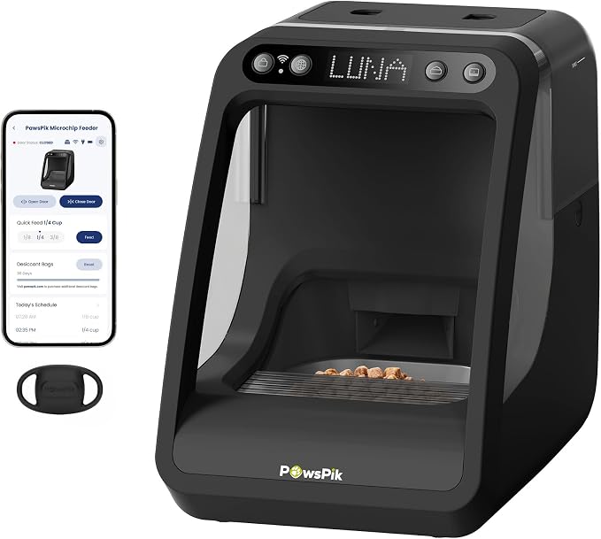 Automatic Microchip RFID Cat Feeder, 16-Cup, Black | ISO Microchip & PawsPik RFID Tag Compatible, App Control, Portion Control, Personalize Feeding