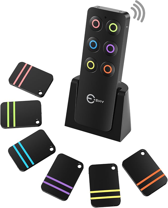 Esky Key Finder Locator with 85dB Noise Sound 6 Receivers Item Finder | Stick-on TV Remote Control Finder, Wallet Tracker Key Finders for Finding Keys,Phone, Glasses, Pet Remote Gift Idea