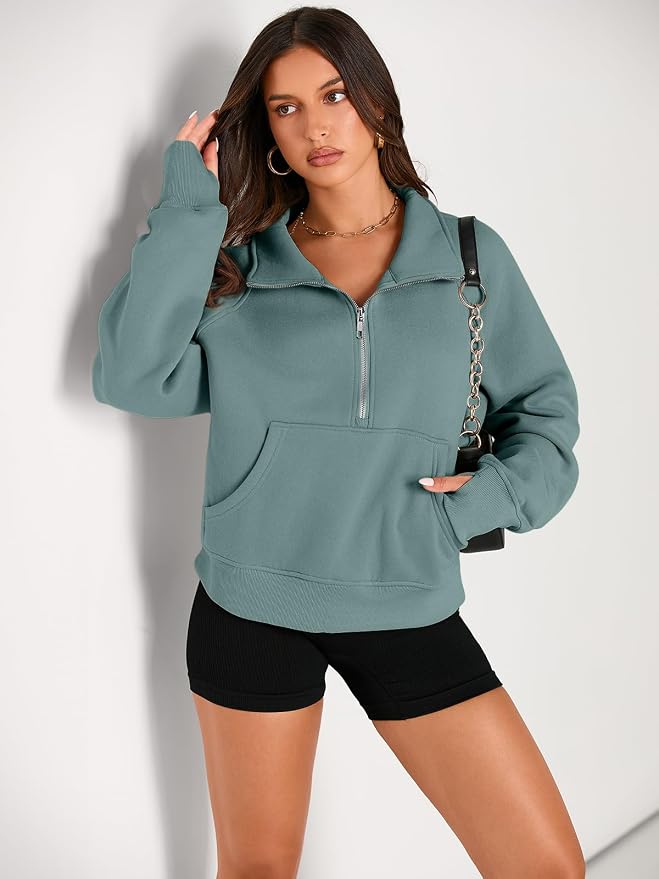 AUTOMET Womens Sweatshirts Half Zip Fleece Pullover Fall Outfits | Fall Fashion Clothes 2026,Cropped Sweatshirts,Cute Y2k Tops,Quarter Zipper Sweater,Winter Loungwear Outfits