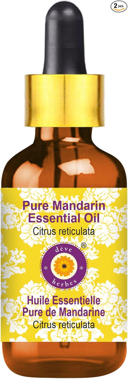 Deve Herbes Pure Mandarin Essential Oil (Citrus reticulata) with Glass Dropper Steam Distilled 10ml (0.33 oz)