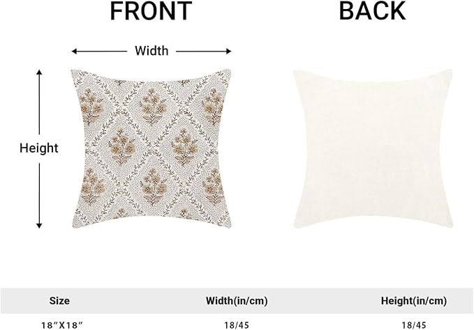 Floral Pillow Covers 18X18 Set of 2 Block Print Brown Flower Decorative Throw Pillow Covers Boho Modern Floral Decor Pillowcase Farmhouse Linen Cushion Case for Sofa Couch Outdoor Decoration