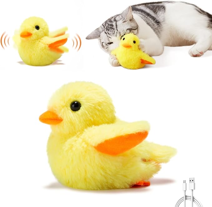 Potaroma Cat Toys Rechargeable Flapping Duck with SilverVine Catnip, Lifelike Quack Chirping, Touch Activated Kitten Kicker Plush Interactive Exercise Toys for All Breeds | Lifelike Quack Chirping, Touch Activated Kitten Kicker Plush Interactive Exerci...