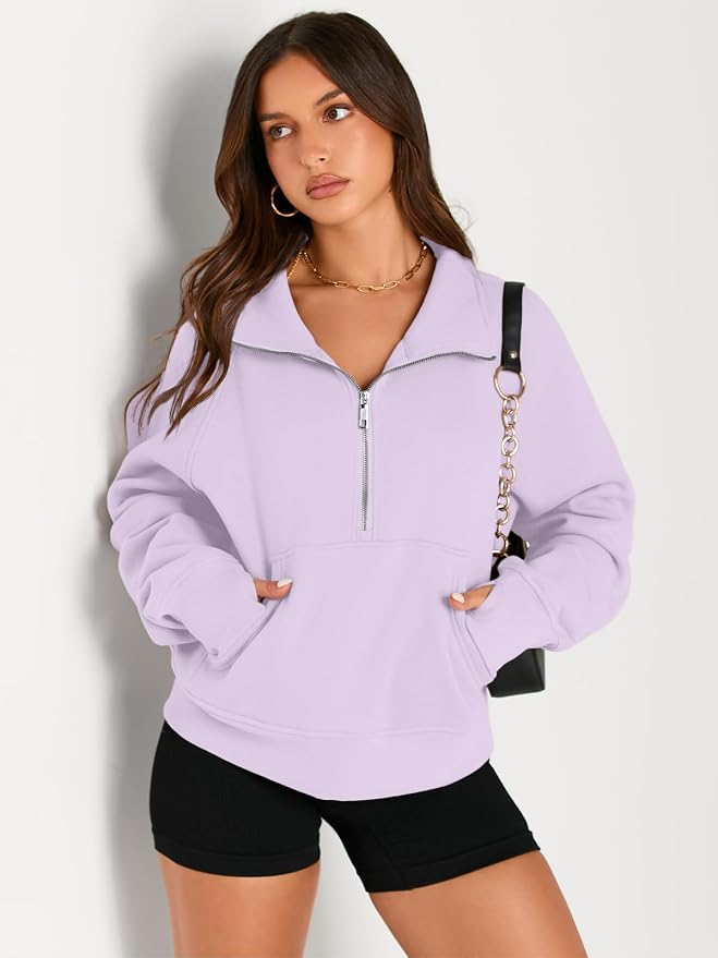 AUTOMET Womens Sweatshirts Half Zip Fleece Pullover Fall Outfits | Fall Fashion Clothes 2026,Cropped Sweatshirts,Cute Y2k Tops,Quarter Zipper Sweater,Winter Loungwear Outfits