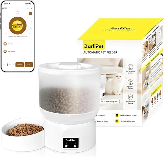 Automatic Cat Feeder with 270-Day Battery Life, Rechargeable Auto Cat Feeder with Slow Feed Mode & Very Quiet Dispensing, 2.5L Bluetooth Small cat Food Dispenser for Cats & Small Dogs