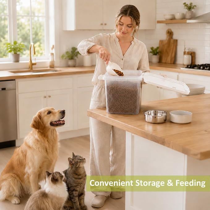 5-10 Lbs Airtight Cat Dog Food Storage Container, 8QT Compact Pet Food Bin
