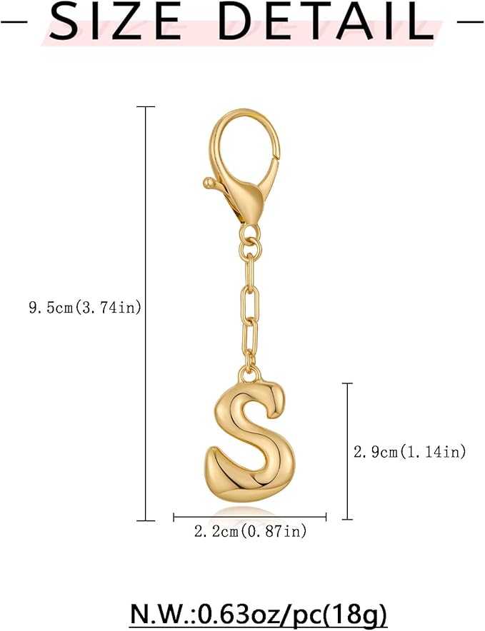 WOWORAMA Initial Letter Keychain for Women Chunky Gold Bubble Letter Bag Charm Purse Charm Personalized Keyrings Accessories