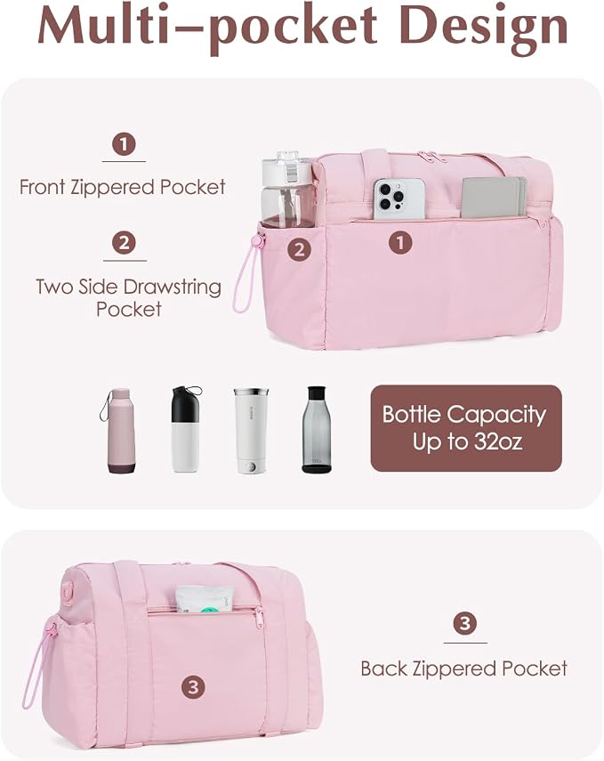 Small Gym Bag, Mini Gym Bag for Women with Yoga Mat Holder and Wet Compartment, Cute Mini Puffer Duffle Bag with Water Bottle Pocket for Workout Yoga Dance, Puffer Pink