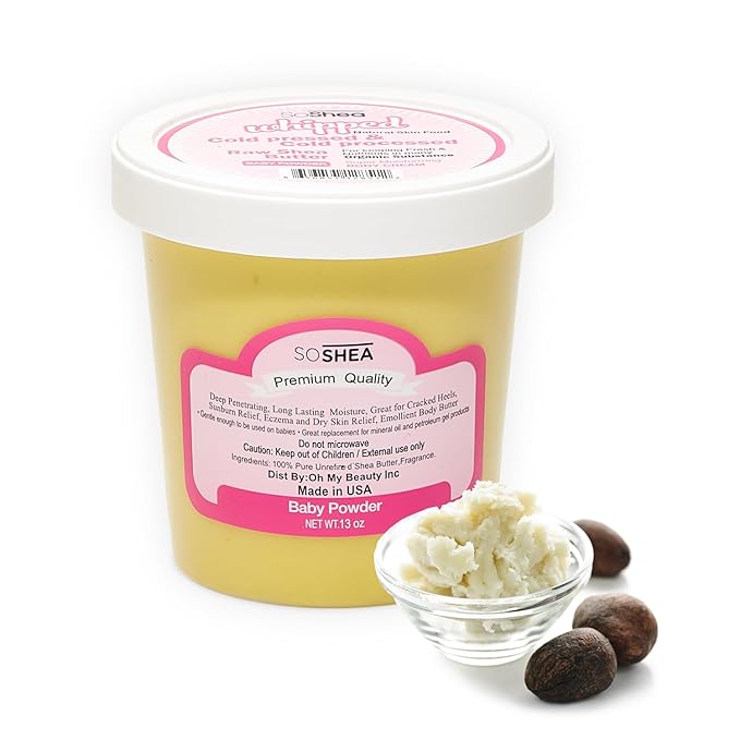 SoShea Whipped Shea Butter Baby Powder - Nourishes, Moisturizes & Renews | 100% African Pure Shea Butter | Cold-Pressed & Cold-Processed | No Dyes & Parabens | Vegan | 11.50oz / 326g