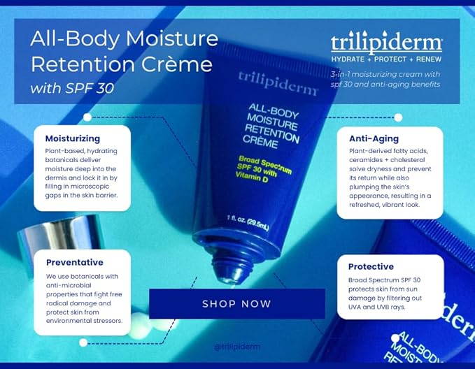 Trilipiderm Weekender Bundle – All-Body Moisture Retention Crème 2-Pack Travel Size – 1x SPF 30 Broad Spectrum Sunscreen 8 oz + 1x Original Formula 8 oz – Hydrating Skincare for All Skin Types
