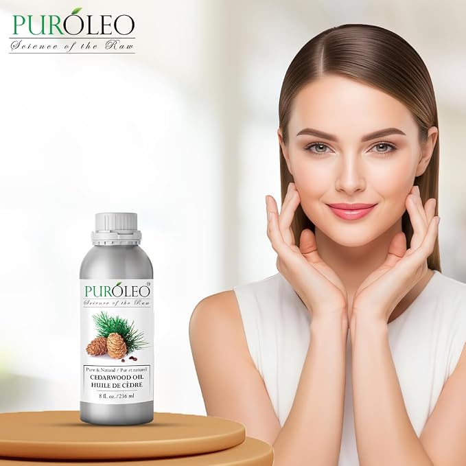 PUROLEO Cedarwood Essential Oil 8 Fl Oz/236 ML (Packed in Canada) 100% Pure & Natural Cedarwood Oil for Aromatherapy, Relaxation, and Skin Care - Cedarwood Oil for Diffuser