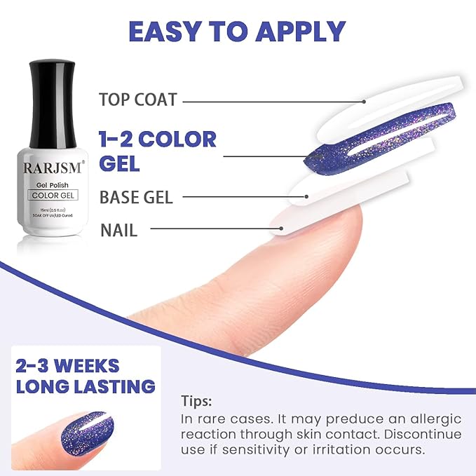 RARJSM Glitter Gel Nail Polish Bluish Purple Chunky Iridescent Rainbow Sparkle Holographic Small Flakes Shimmer Diamond Gel Polish Single Bottle Soak off UV LED Cured for Home Salon Manicure 15ML