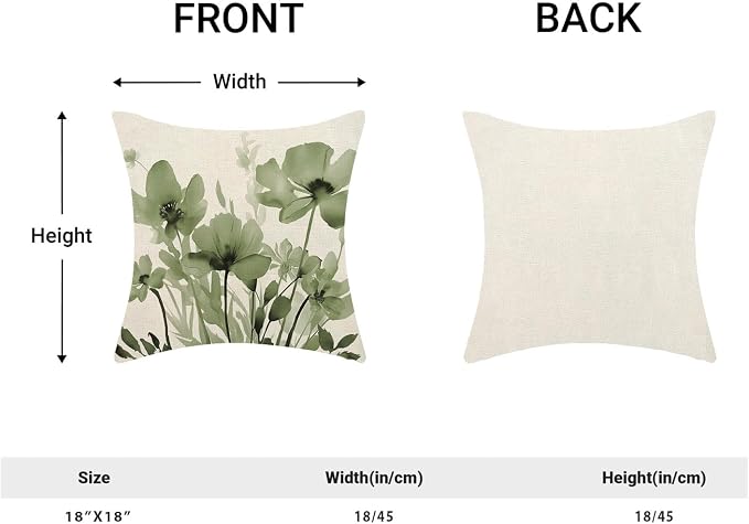 Spring Floral Pillow Covers 18x18 Inches Set of 2,Sage Green Floral Throw Pillow Covers Outdoor Summer Flower Decoration Pillowcase Farmhouse Decorative Square Linen Cushion Cover For Home Sofa