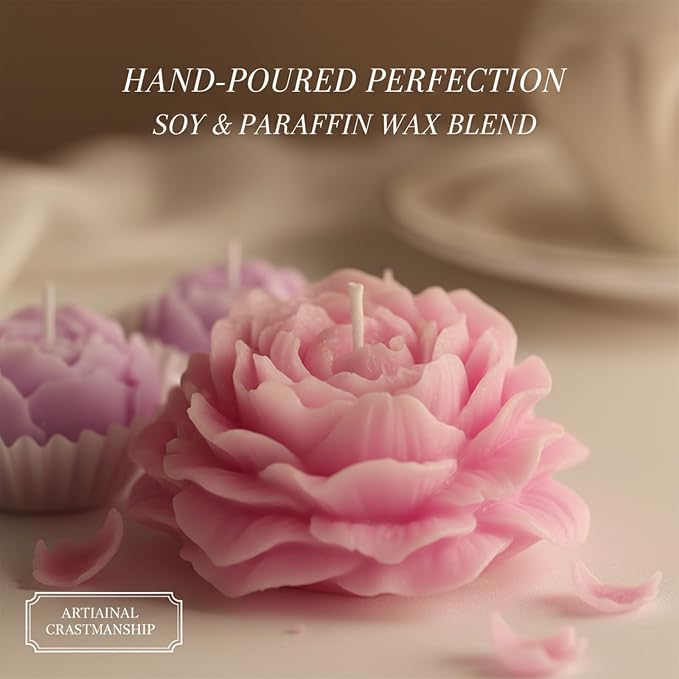 Flower Candles, Scented Floral Candle Rose Peony Shaped(Purple) | 6-Pack Handmade Aromatherapy for Spa Party Wedding Home Decor
