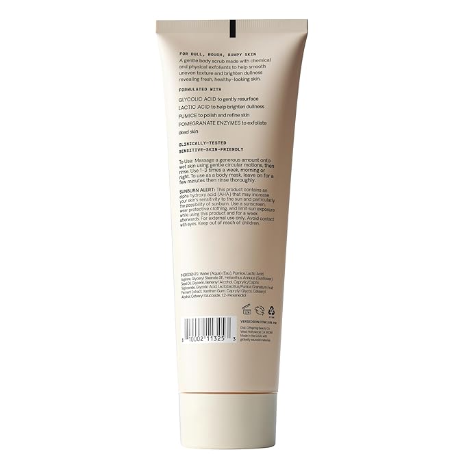 Versed Buff It Out AHA Exfoliating Body Scrub and Mask - Lactic Acid & Glycolic Acid Exfoliant - Microfine Pumice Body Exfoliator to Polish and Smooth Bumpy, Dry Skin - Vegan & Cruelty-Free (8 oz)