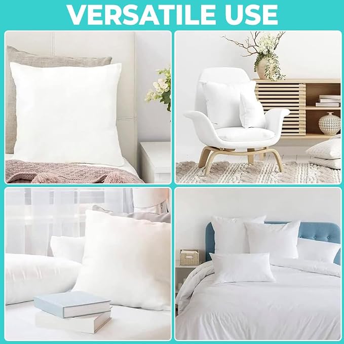 QUBA LINEN 12 x 20 Throw Pillow Insert - Pack of 2 White, Down Alternative Pillow Inserts for Decorative Pillow Covers, Throw Pillows for Bed, Couch Pillows for Living Room (12x20 Inch (Pack of 2))