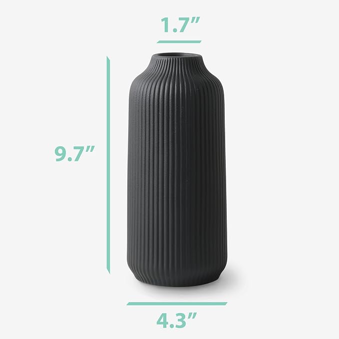 flature Ceramic Vase in Nordic Style, Decovase Large for Pampas Grass as Boho Deco, Vase Black Matt 10 inch for Flowers, Scandinavian Design Home Decoration for Fresh Flowers, Dried Flowers (Size L)