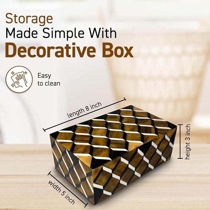 Perilla Home Home Decor Decorative Storage Wooden Box Small Ulhas Organizer Tool Stash Card Craft Trinket Memory Keepsake Jewelry Box for Men and Women, Gifts For All, Brown, Black and Off White