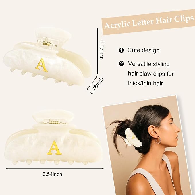 Acrylic Letter "A" Claw Clips for Women, Cute Personalized Hair Clip for Trendy Custom Hair Accessories for Thin Thick Hair