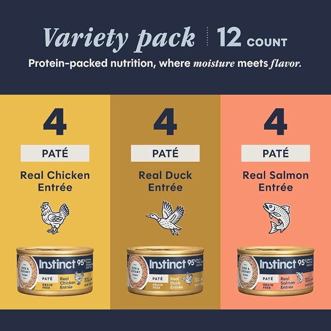 Instinct Original Grain Free Recipe Variety Pack Natural Wet Canned Cat Food by Nature's Variety, 3 Ounce (Pack of 12) | Rich & creamy pate texture, high protein, real meat, whole-food ingredients, grain-free, hydration support
