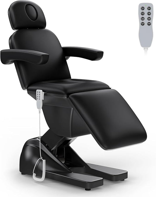 3 Motor Electric Esthetician Bed, Fully Electric Facial Chair with Adjustable Height, Backrest and Footrest, Spa Chair with Armrest & Heavy Duty Base, PU Leather for Spa, Tattoo, Eyelash and So On