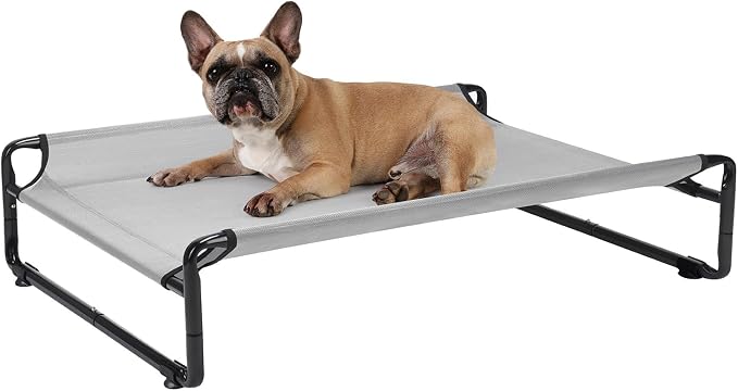 Veehoo Outdoor Elevated Dog Bed, Cooling Raised Dog Beds for Medium Dogs | Washable Dog Cot with Headrest Sides, Non-Skid Feet, Breathable Mesh, Cooling Pet Hammock for Indoor or Camping, 35", Grey
