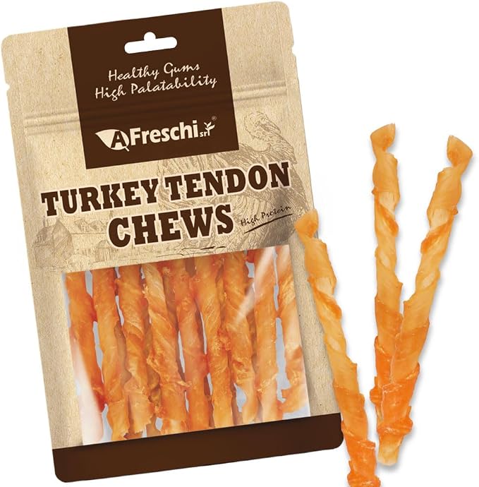 AFreschi Turkey Tendons Dog Treats, Coil (L), 3 oz | Rawhide-Free Puppy Chews