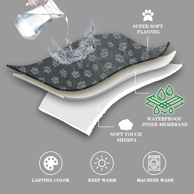 Pet Blankets for Cats - Waterproof Cat Blanket Washable - Sherpa Fleece Puppy Blanket, Soft Plush Reversible Throw Protector for Bed Couch Car Sofa, 25"X30", Dark Grey